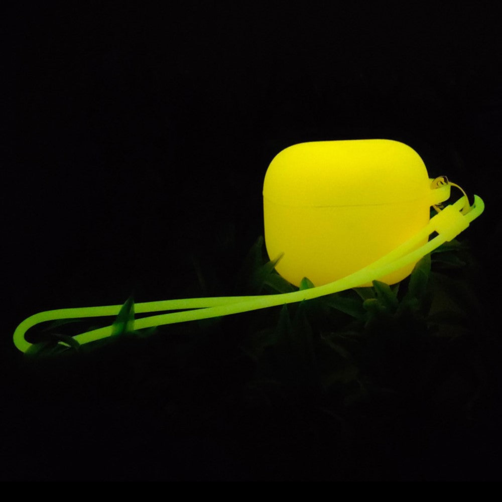 Compatible With  AirPods 5 / 4 Silicone Case Luminous Bluetooth-compatible Earphone Protective Cover with Lanyard - Luminous Yellow