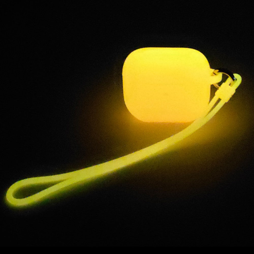 Compatible With  AirPods 5 / 4 Silicone Case Luminous Bluetooth-compatible Earphone Protective Cover with Lanyard - Luminous Orange