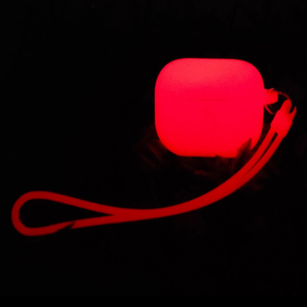 Compatible With  AirPods 5 / 4 Silicone Case Luminous Bluetooth-compatible Earphone Protective Cover with Lanyard - Luminous Red