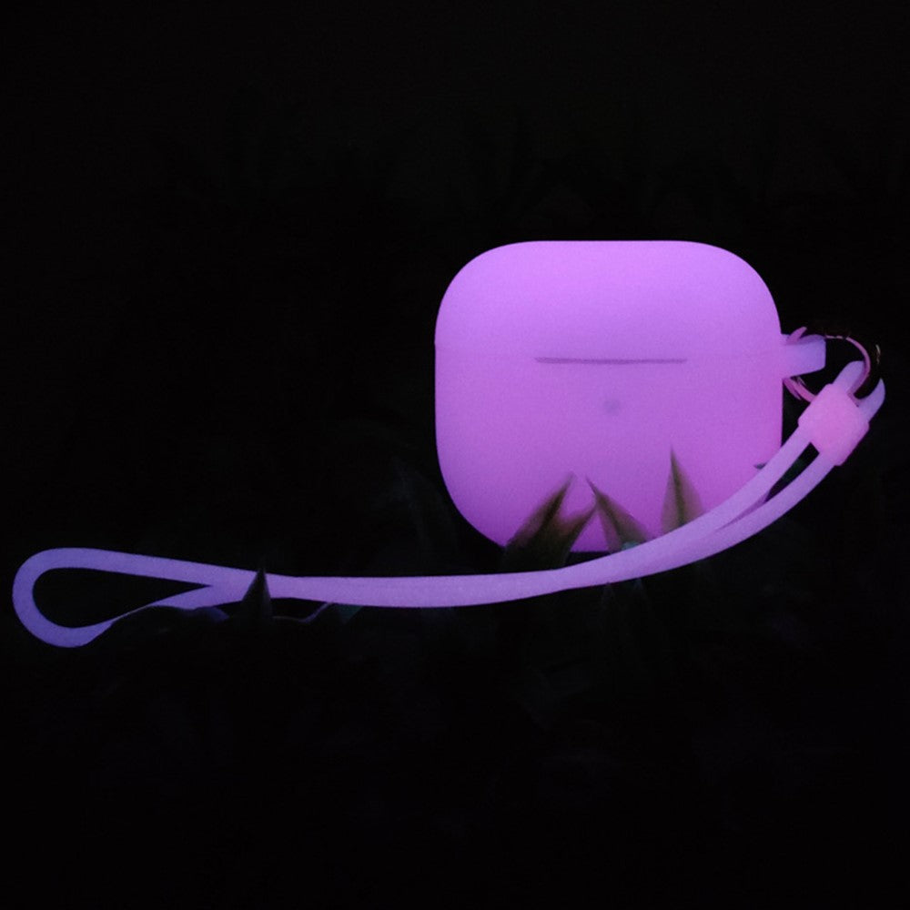 Compatible With  AirPods 5 / 4 Silicone Case Luminous Bluetooth-compatible Earphone Protective Cover with Lanyard - Luminous Pink
