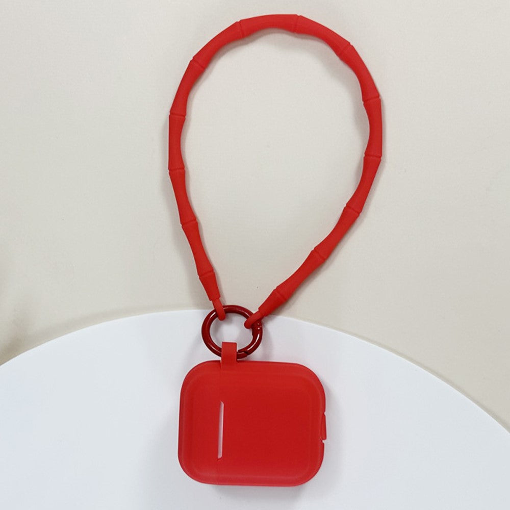 Compatible With  AirPods 5 / 4 Case Bluetooth-compatible Earphone Silicone Case Protective Cover with Bamboo Shape Lanyard - Red