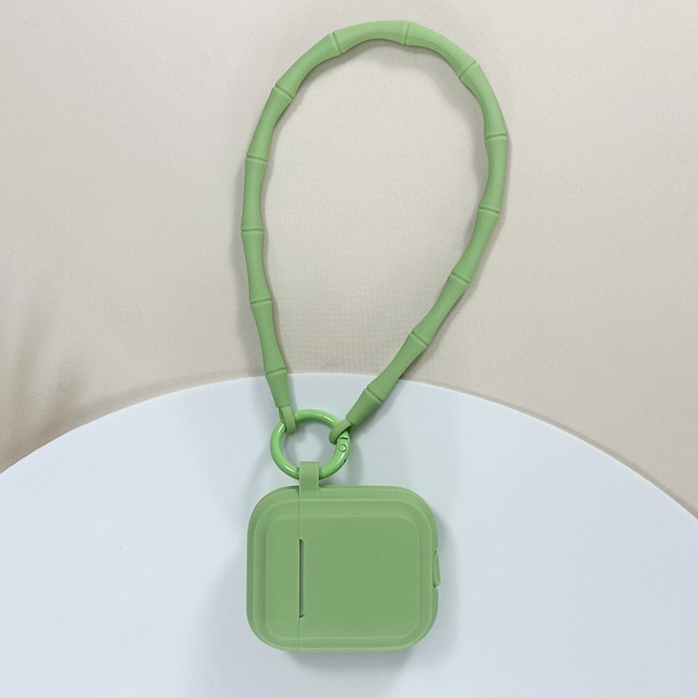 Compatible With  AirPods 5 / 4 Case Bluetooth-compatible Earphone Silicone Case Protective Cover with Bamboo Shape Lanyard - Matcha Green