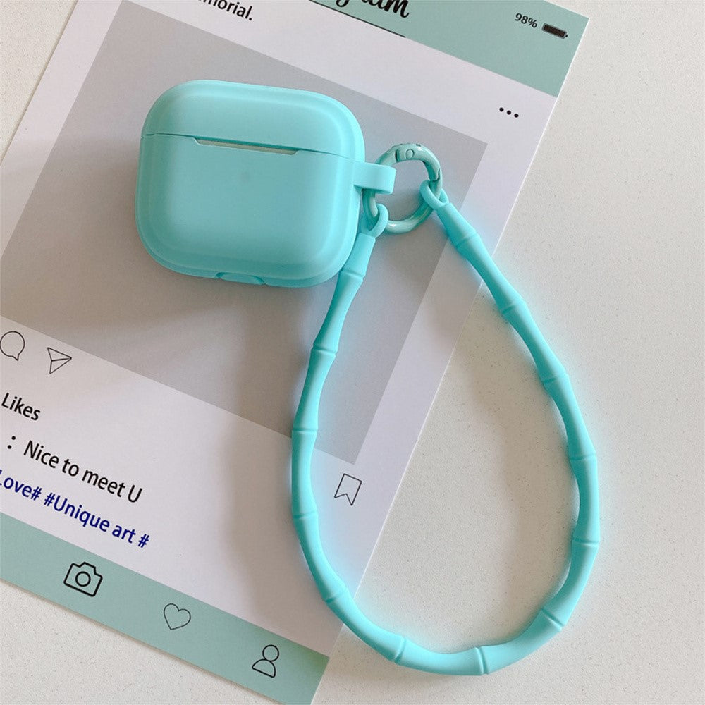 Compatible With  AirPods 5 / 4 Case Bluetooth-compatible Earphone Silicone Case Protective Cover with Bamboo Shape Lanyard - Mint Green