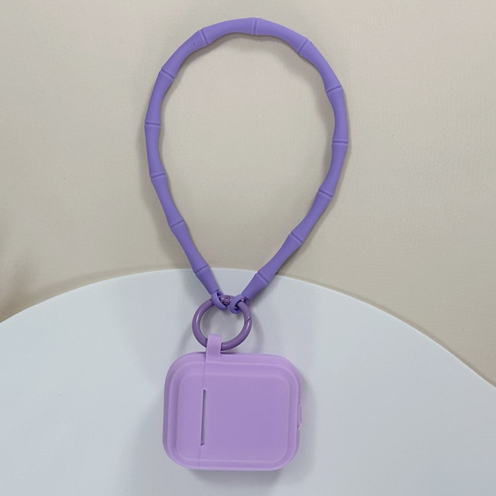 Compatible With  AirPods 5 / 4 Case Bluetooth-compatible Earphone Silicone Case Protective Cover with Bamboo Shape Lanyard - Light Purple