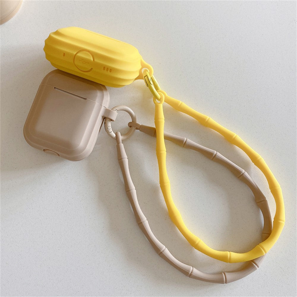 Compatible With  AirPods 5 / 4 Case Bluetooth-compatible Earphone Silicone Case Protective Cover with Bamboo Shape Lanyard - Light Purple