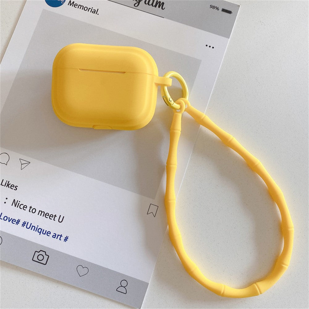 Compatible With  AirPods 5 / 4 Case Bluetooth-compatible Earphone Silicone Case Protective Cover with Bamboo Shape Lanyard - Yellow