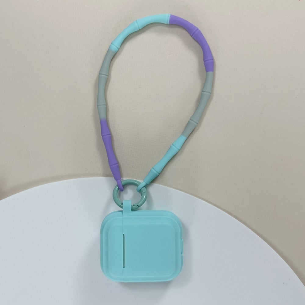 Compatible With  AirPods 5 / 4 Case Bluetooth-compatible Earphone Silicone Case Protective Cover with Bamboo Shape Lanyard - Mint Green Dopamine Lanyard