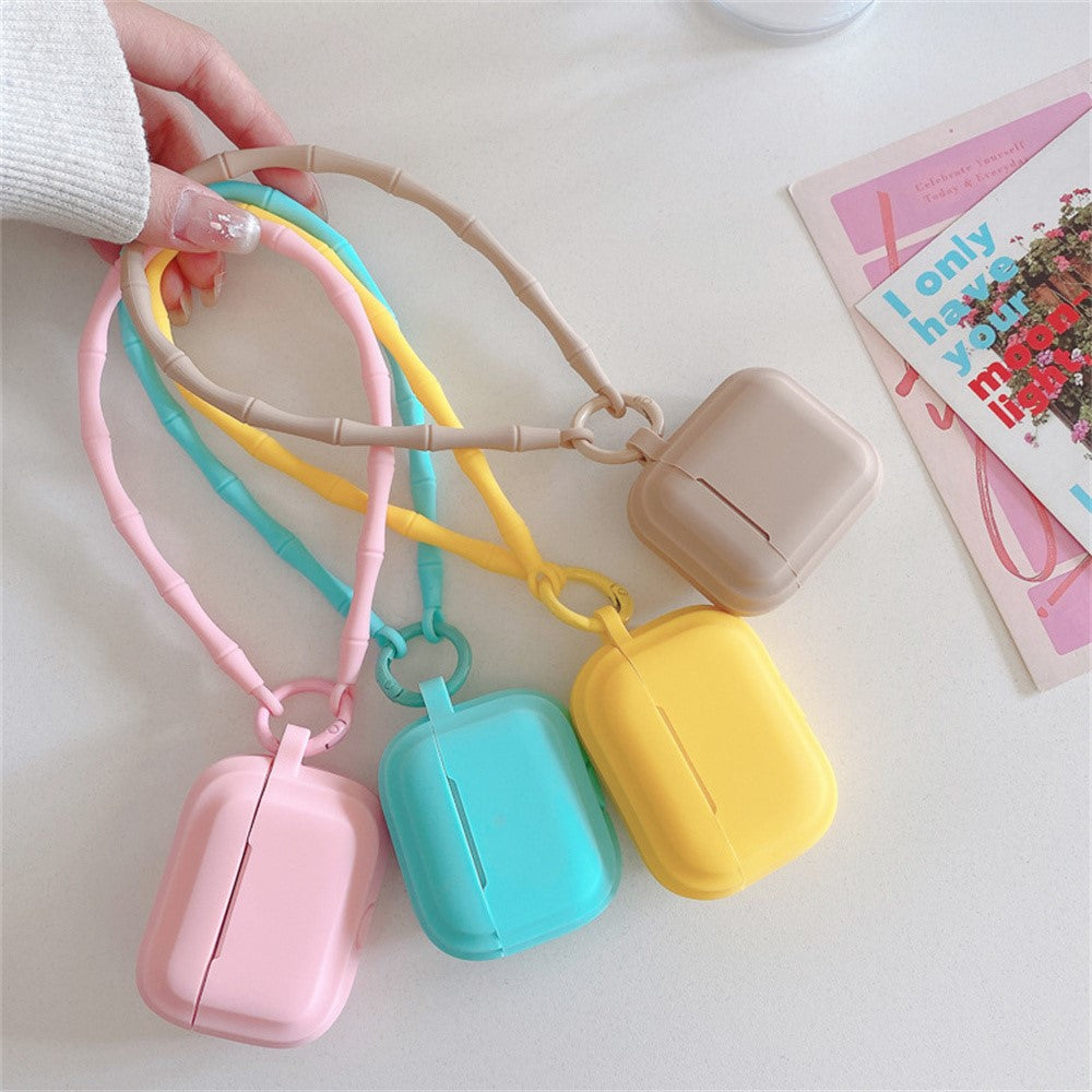 Compatible With  AirPods 5 / 4 Case Bluetooth-compatible Earphone Silicone Case Protective Cover with Bamboo Shape Lanyard - Mint Green Dopamine Lanyard