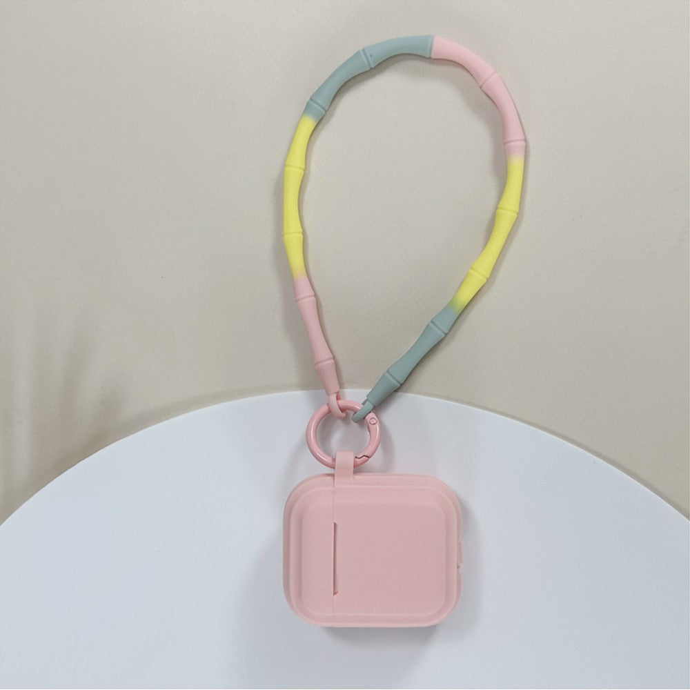 Compatible With  AirPods 5 / 4 Case Bluetooth-compatible Earphone Silicone Case Protective Cover with Bamboo Shape Lanyard - Pink Dopamine Lanyard