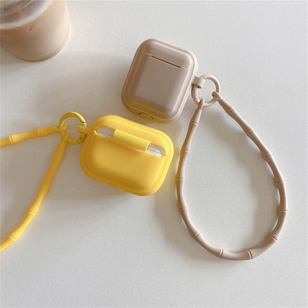 Compatible With  AirPods 5 / 4 Case Bluetooth-compatible Earphone Silicone Case Protective Cover with Bamboo Shape Lanyard - Pink Dopamine Lanyard