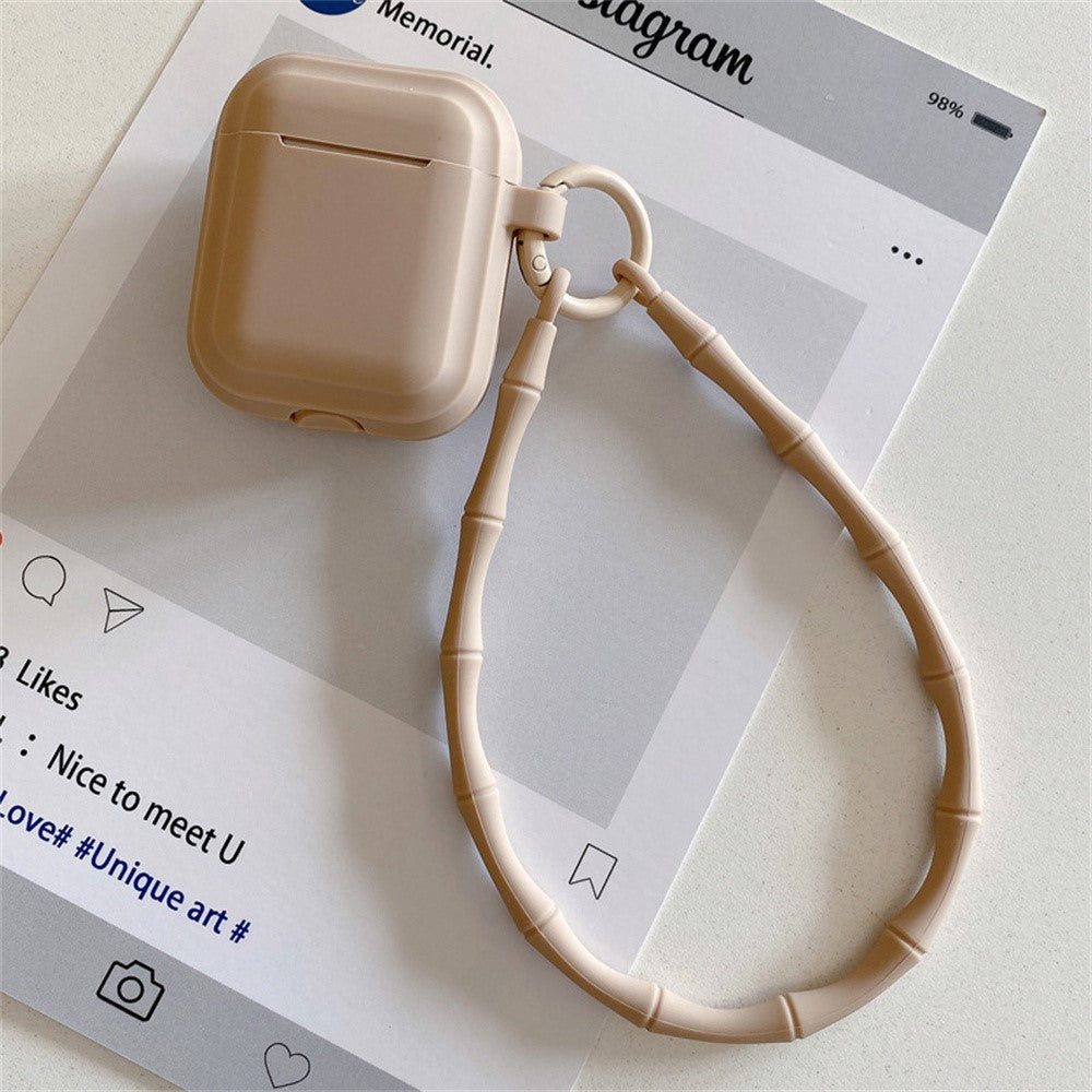 Compatible With  AirPods 5 / 4 Case Bluetooth-compatible Earphone Silicone Case Protective Cover with Bamboo Shape Lanyard - Milk Tea