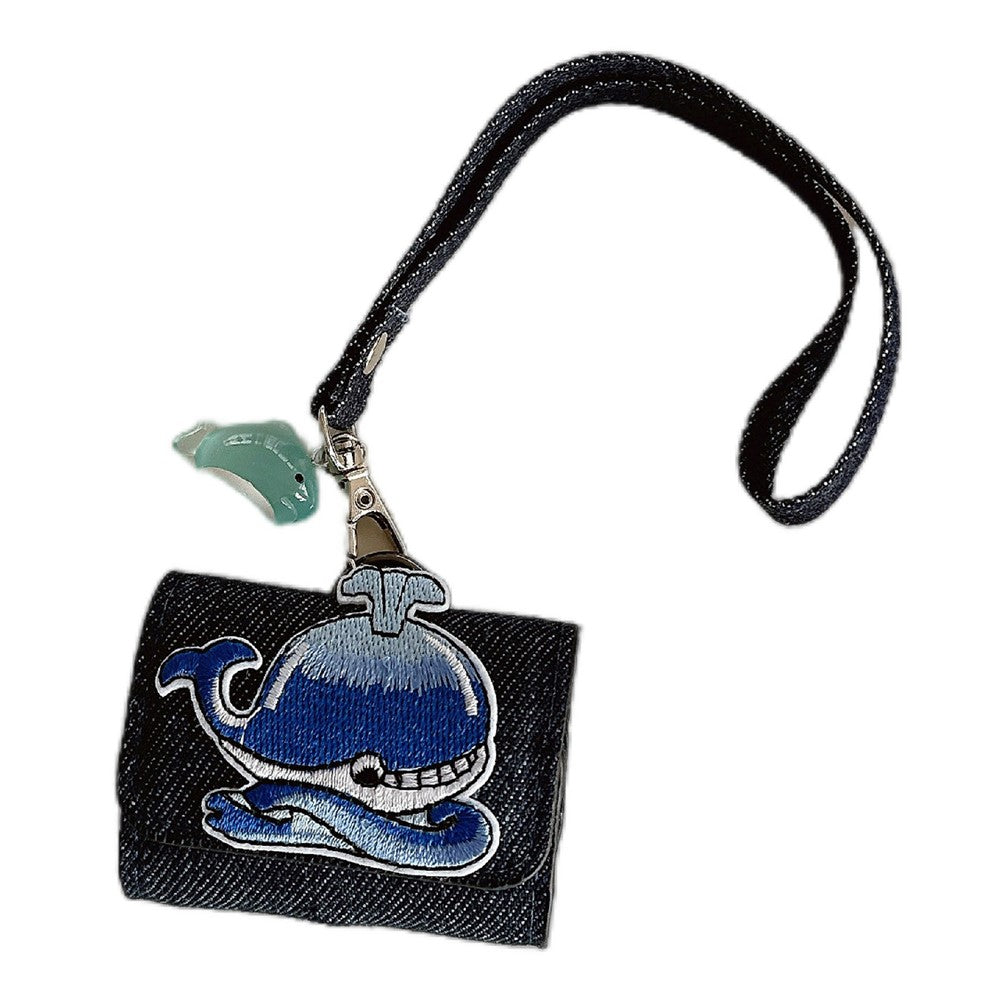 Compatible With  AirPods 5 / 4 / 3 / Pro 2 / Pro Case Cartoon Denim Earbud Storage Bag with Luminous Pendant - Whale