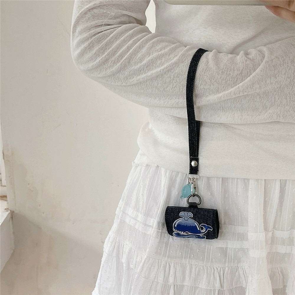 Compatible With  AirPods 5 / 4 / 3 / Pro 2 / Pro Case Cartoon Denim Earbud Storage Bag with Luminous Pendant - Whale