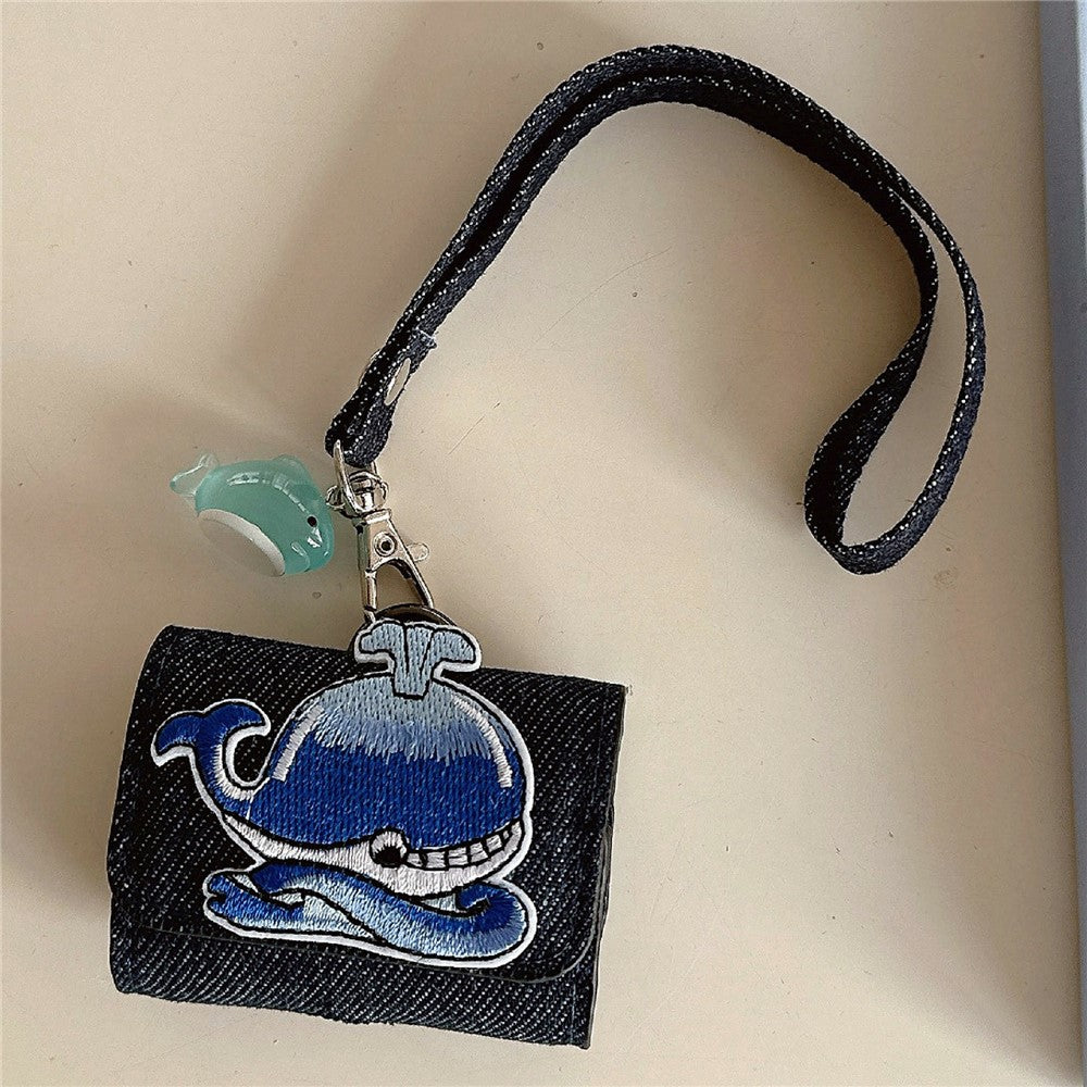 Compatible With  AirPods 5 / 4 / 3 / Pro 2 / Pro Case Cartoon Denim Earbud Storage Bag with Luminous Pendant - Whale