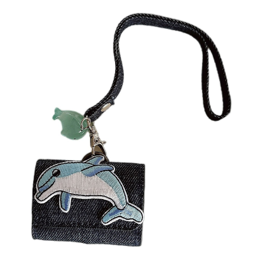 Compatible With  AirPods 5 / 4 / 3 / Pro 2 / Pro Case Cartoon Denim Earbud Storage Bag with Luminous Pendant - Dolphin