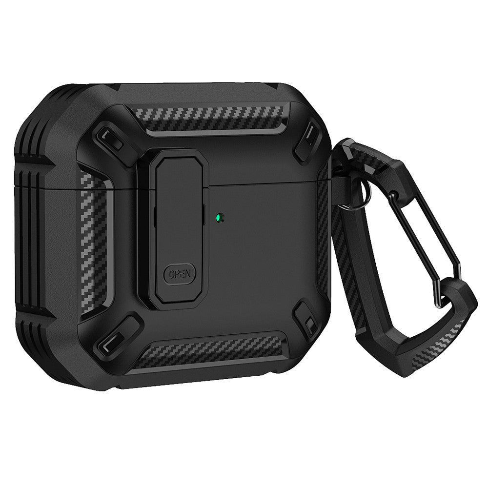 Compatible With  AirPods 5 / 4 Case TPU Earphone Charging Box Case Anti-Fall Protective Cover with Carabiner - Black
