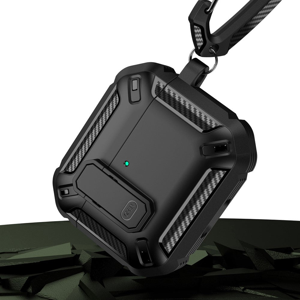 Compatible With  AirPods 5 / 4 Case TPU Earphone Charging Box Case Anti-Fall Protective Cover with Carabiner - Black
