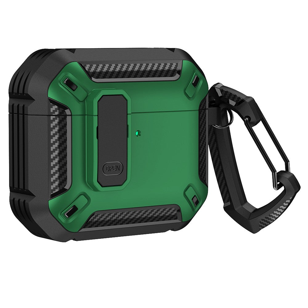 Compatible With  AirPods 5 / 4 Case TPU+PC Earphone Charging Box Case Anti-fall Protective Cover with Carabiner - Green
