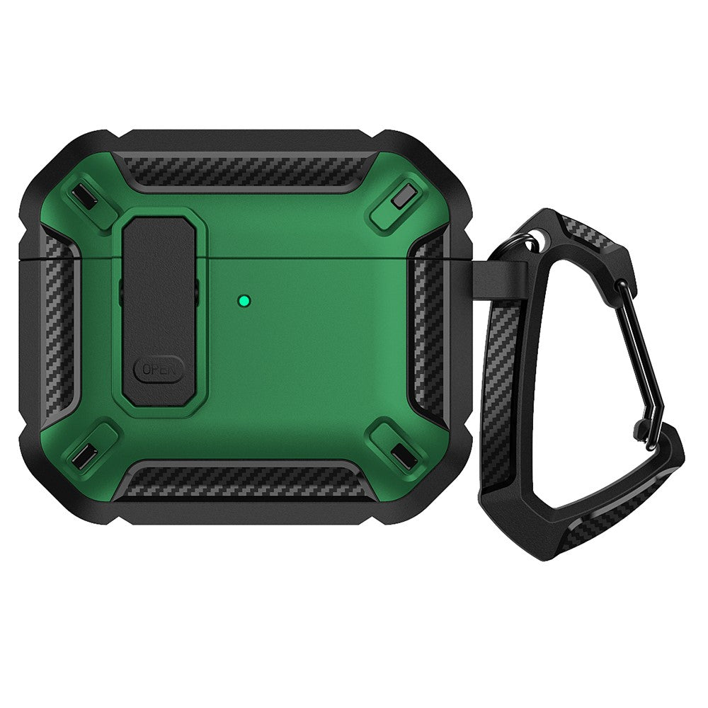 Compatible With  AirPods 5 / 4 Case TPU+PC Earphone Charging Box Case Anti-fall Protective Cover with Carabiner - Green