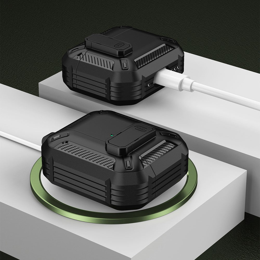 Compatible With  AirPods 5 / 4 Case TPU+PC Earphone Charging Box Case Anti-fall Protective Cover with Carabiner - Green