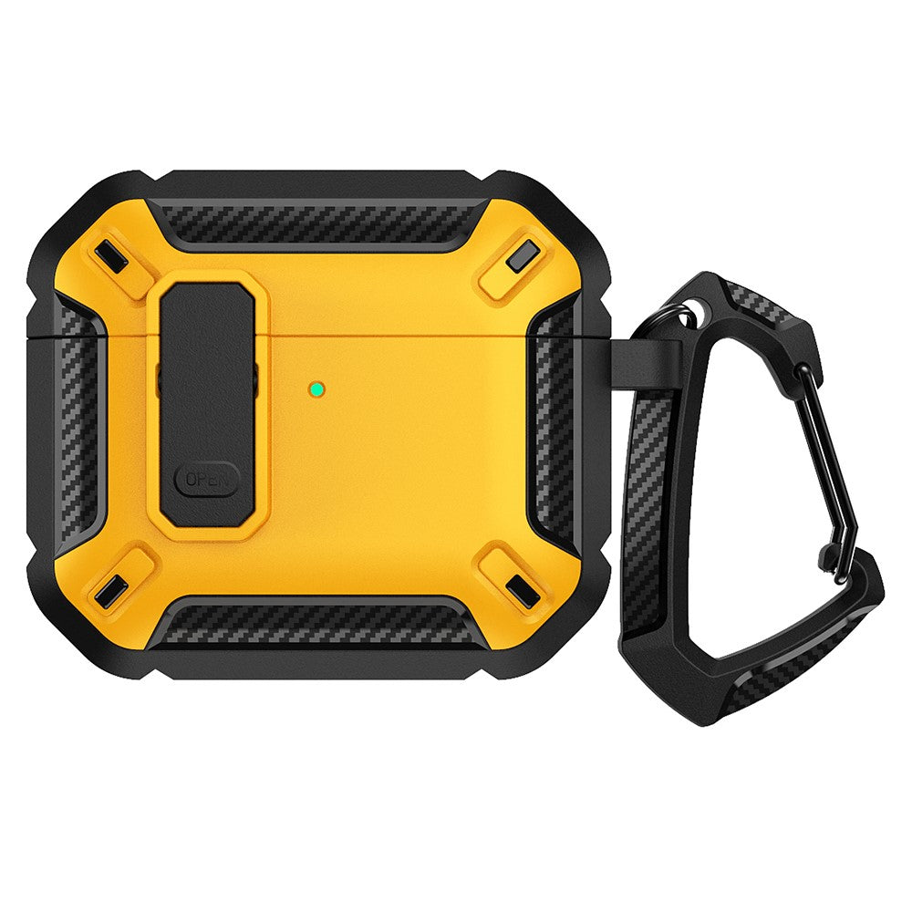 Compatible With  AirPods 5 / 4 Case TPU+PC Earphone Charging Box Case Anti-fall Protective Cover with Carabiner - Yellow