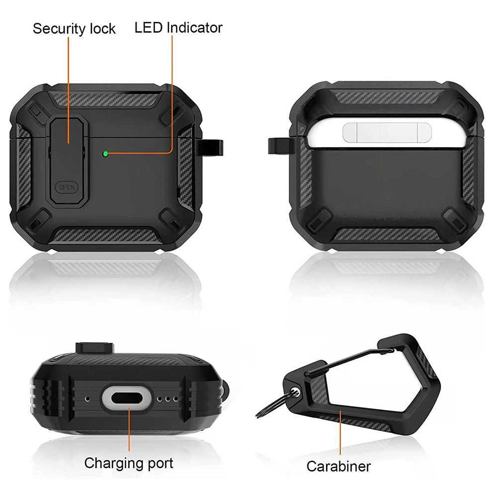 Compatible With  AirPods 5 / 4 Case TPU+PC Earphone Charging Box Case Anti-fall Protective Cover with Carabiner - Yellow