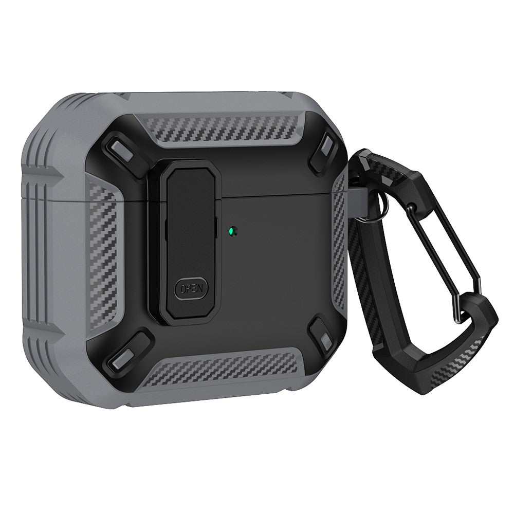 Compatible With  AirPods 5 / 4 Case TPU+PC Earphone Charging Box Case Anti-fall Protective Cover with Carabiner - Grey