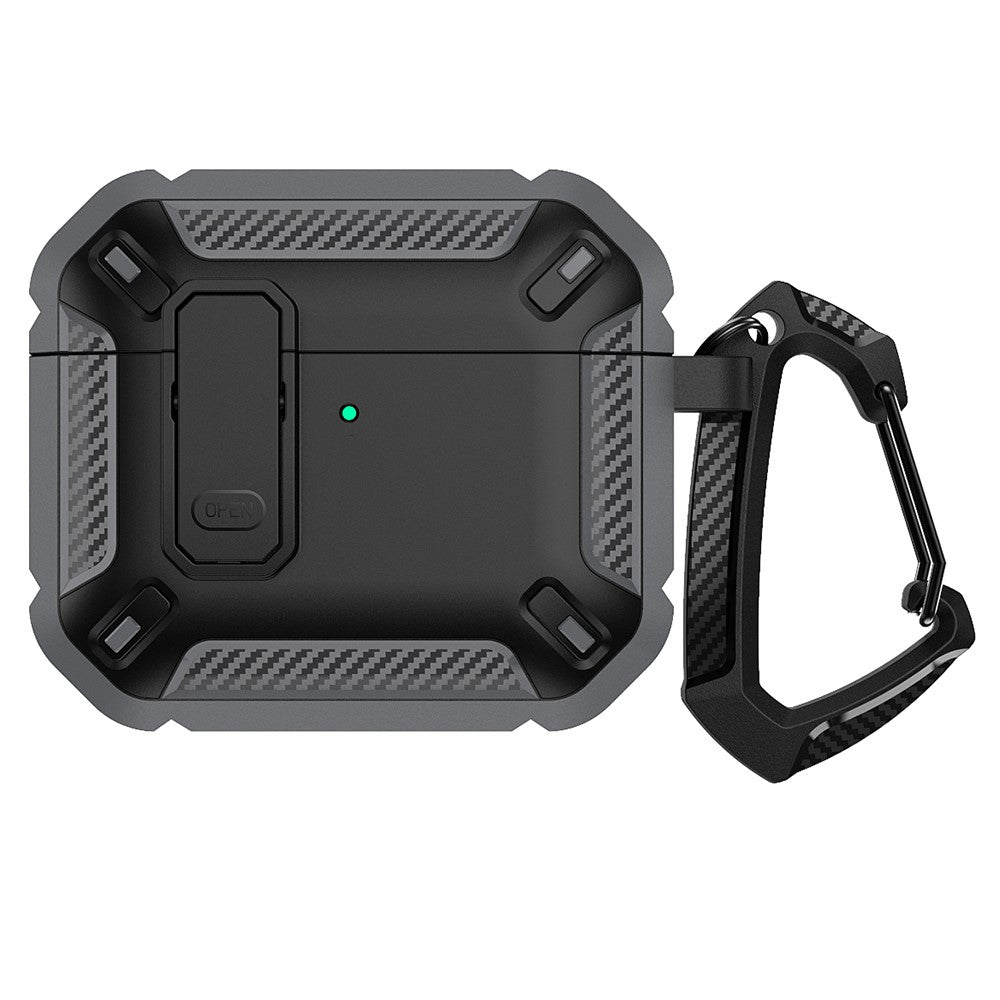 Compatible With  AirPods 5 / 4 Case TPU+PC Earphone Charging Box Case Anti-fall Protective Cover with Carabiner - Grey