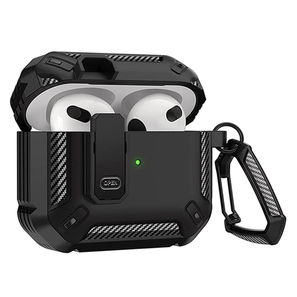 Compatible With  AirPods 5 / 4 Case TPU+PC Earphone Charging Box Case Anti-fall Protective Cover with Carabiner - Grey