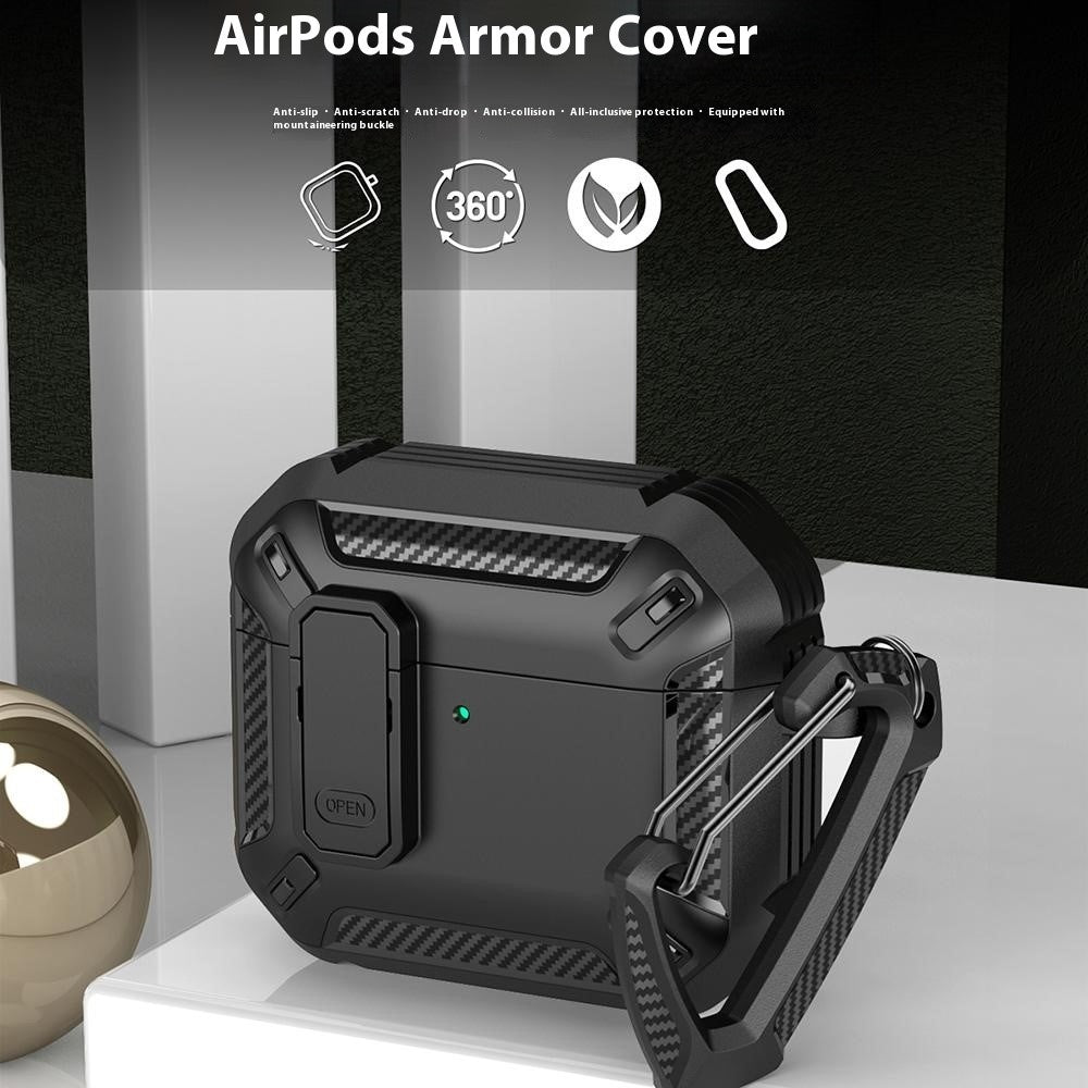 Compatible With  AirPods 5 / 4 Case TPU+PC Earphone Charging Box Case Anti-fall Protective Cover with Carabiner - Grey