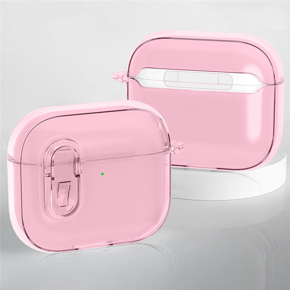 Compatible With  AirPods 5 / 4 Earphone Protective Case Snap Switch Ice Crystal Clear TPU+PC Cover - Transparent Pink