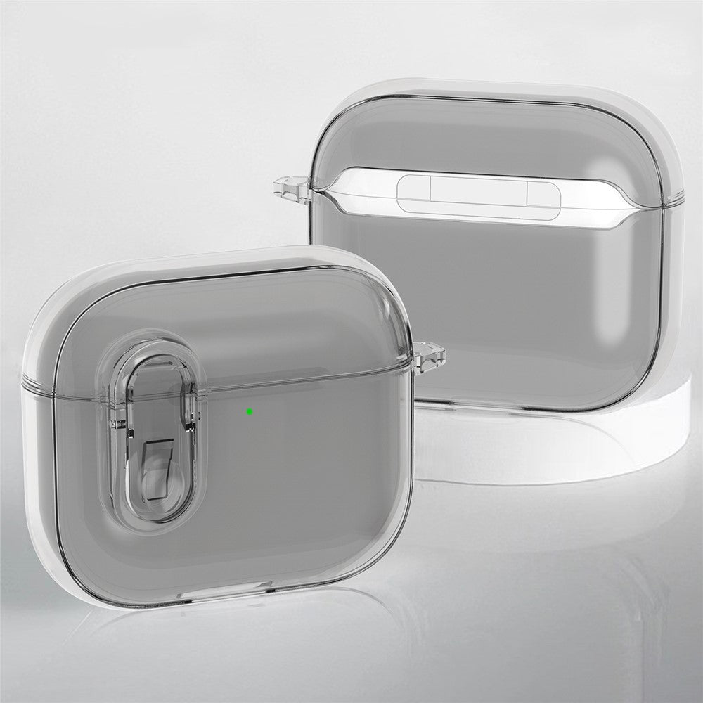 Compatible With  AirPods 5 / 4 Earphone Protective Case Snap Switch Ice Crystal Clear TPU+PC Cover - Transparent Grey