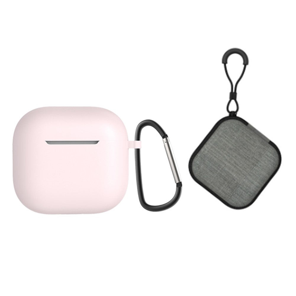 Compatible With  AirPods 5 / 4 Portable Silicone Case with Carabiner Headphone Storage Bag Set - Pink