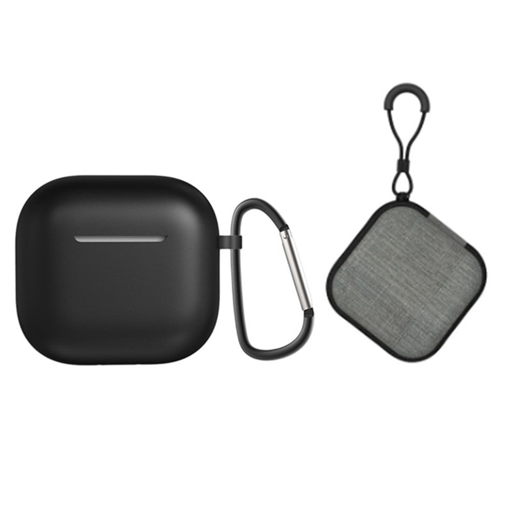 Compatible With  AirPods 5 / 4 Portable Silicone Case with Carabiner Headphone Storage Bag Set - Black