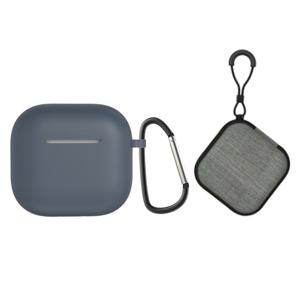 Compatible With  AirPods 5 / 4 Portable Silicone Case with Carabiner Headphone Storage Bag Set - Dark Blue