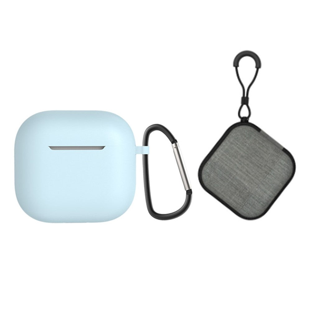 Compatible With  AirPods 5 / 4 Portable Silicone Case with Carabiner Headphone Storage Bag Set - Sky Blue