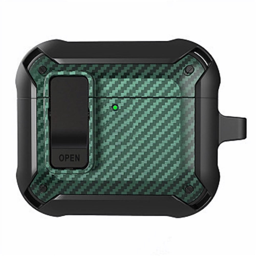 Compatible With  AirPods 5 / 4 Bluetooth-compatible Earphone Cover Carbon Fiber Texture TPU+PC Anti-Drop Case with Buckle - Green