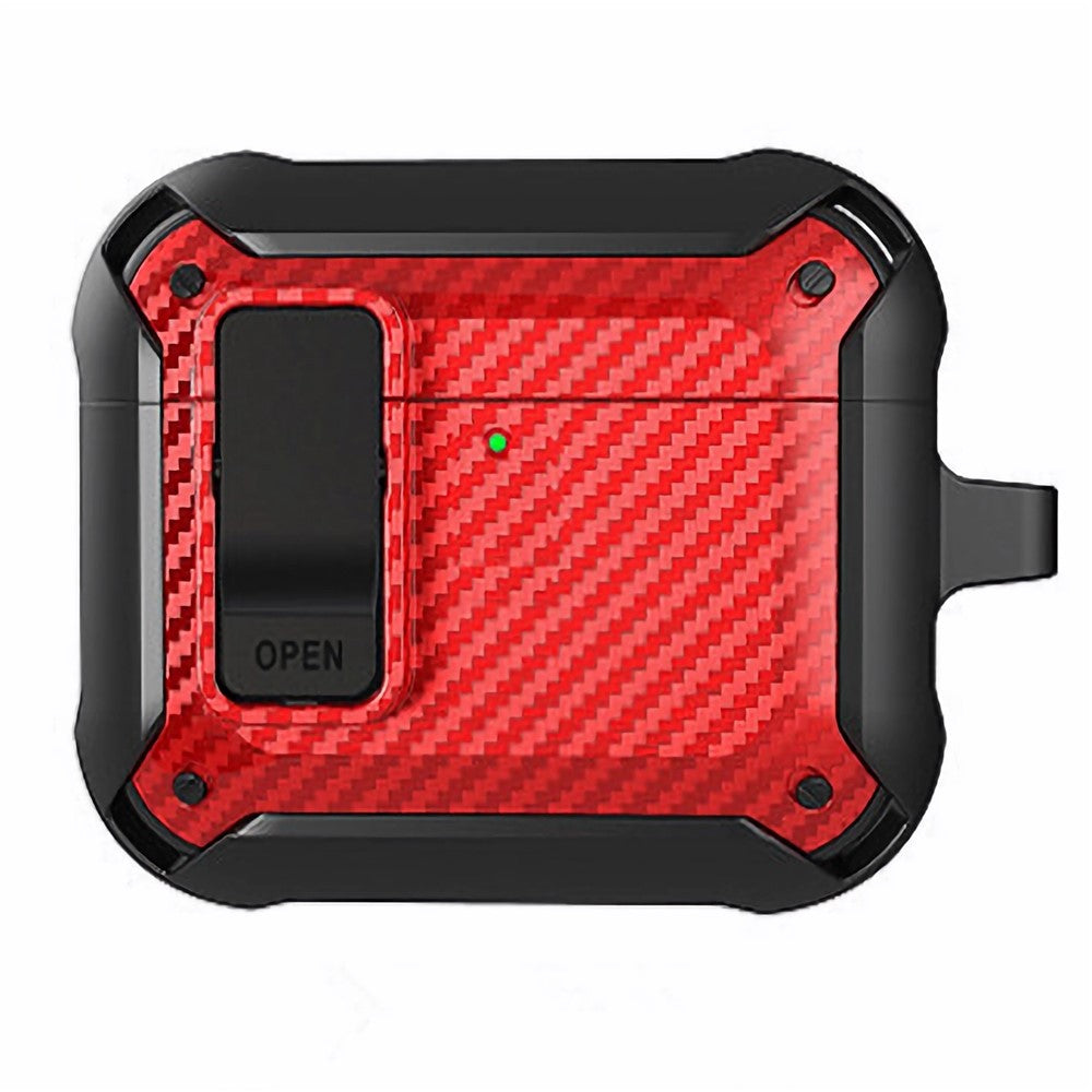 Compatible With  AirPods 5 / 4 Bluetooth-compatible Earphone Cover Carbon Fiber Texture TPU+PC Anti-Drop Case with Buckle - Red