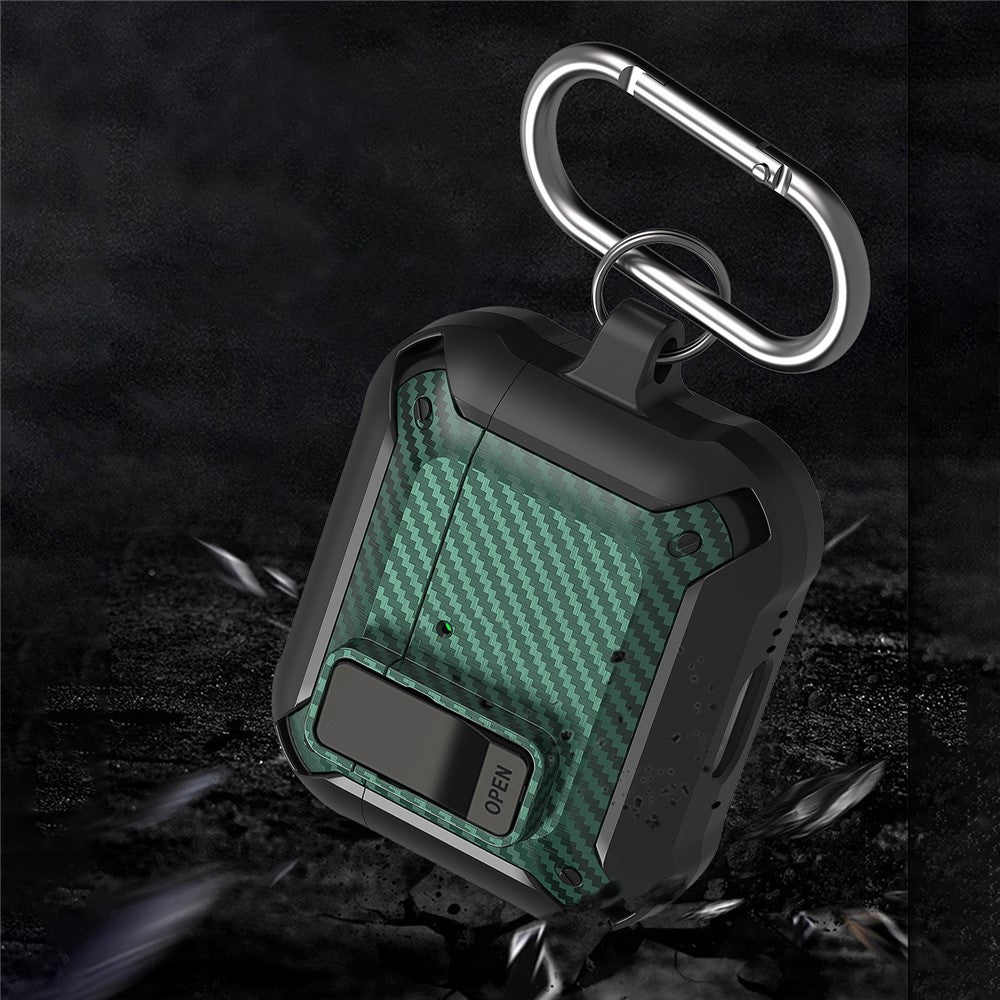 Compatible With  AirPods 5 / 4 Bluetooth-compatible Earphone Cover Carbon Fiber Texture TPU+PC Anti-Drop Case with Buckle - Red