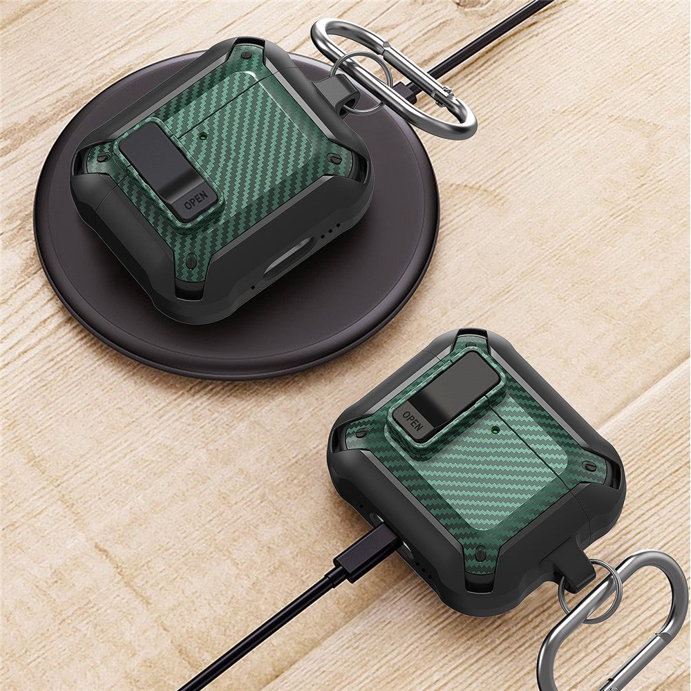 Compatible With  AirPods 5 / 4 Bluetooth-compatible Earphone Cover Carbon Fiber Texture TPU+PC Anti-Drop Case with Buckle - Red