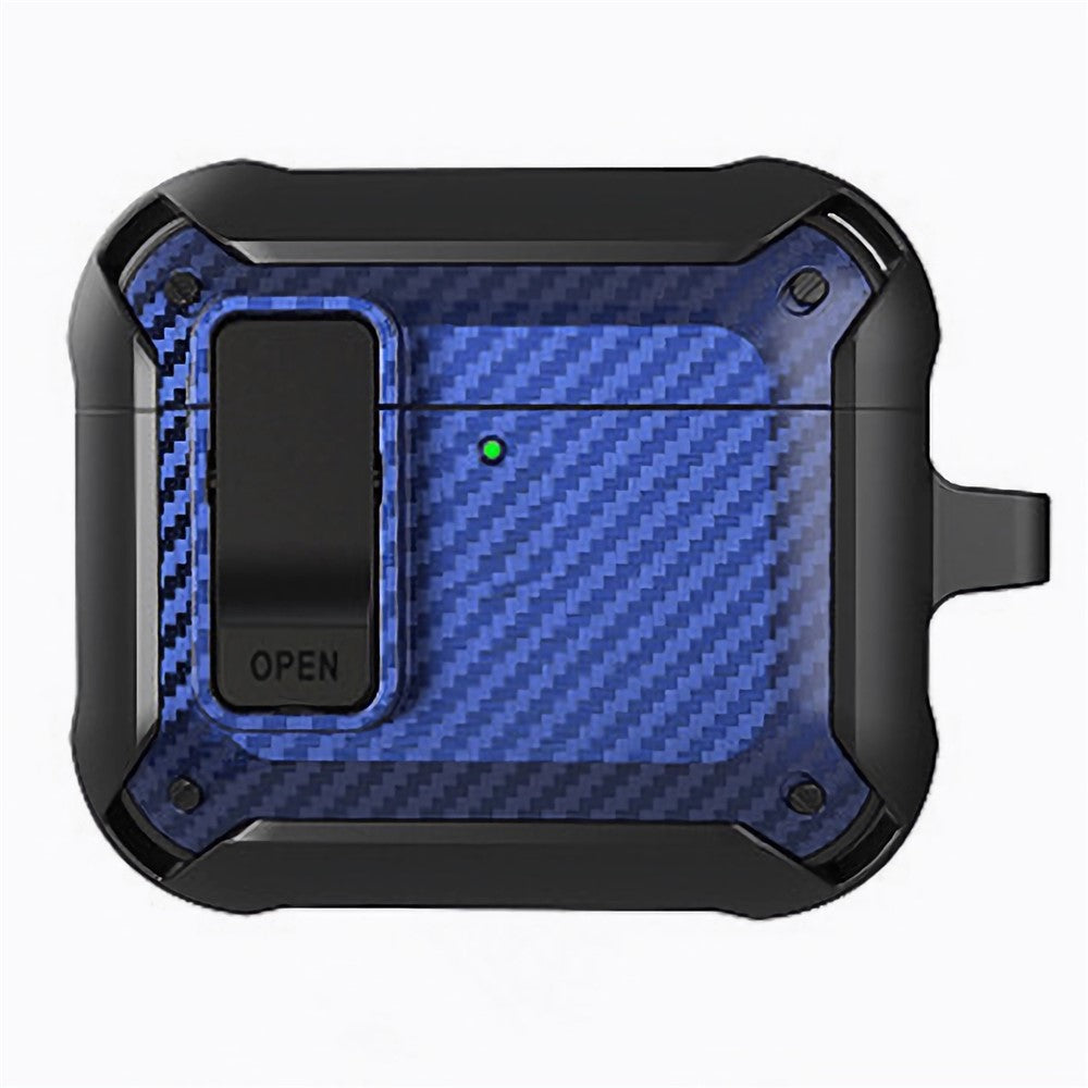 Compatible With  AirPods 5 / 4 Bluetooth-compatible Earphone Cover Carbon Fiber Texture TPU+PC Anti-Drop Case with Buckle - Blue