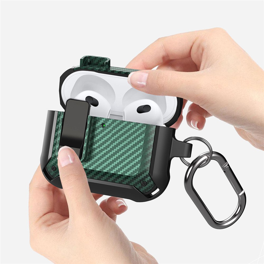 Compatible With  AirPods 5 / 4 Bluetooth-compatible Earphone Cover Carbon Fiber Texture TPU+PC Anti-Drop Case with Buckle - Blue
