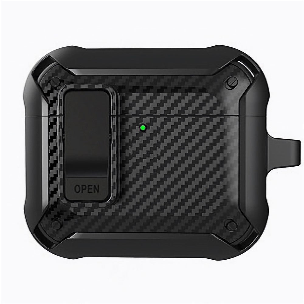 Compatible With  AirPods 5 / 4 Bluetooth-compatible Earphone Cover Carbon Fiber Texture TPU+PC Anti-Drop Case with Buckle - Black