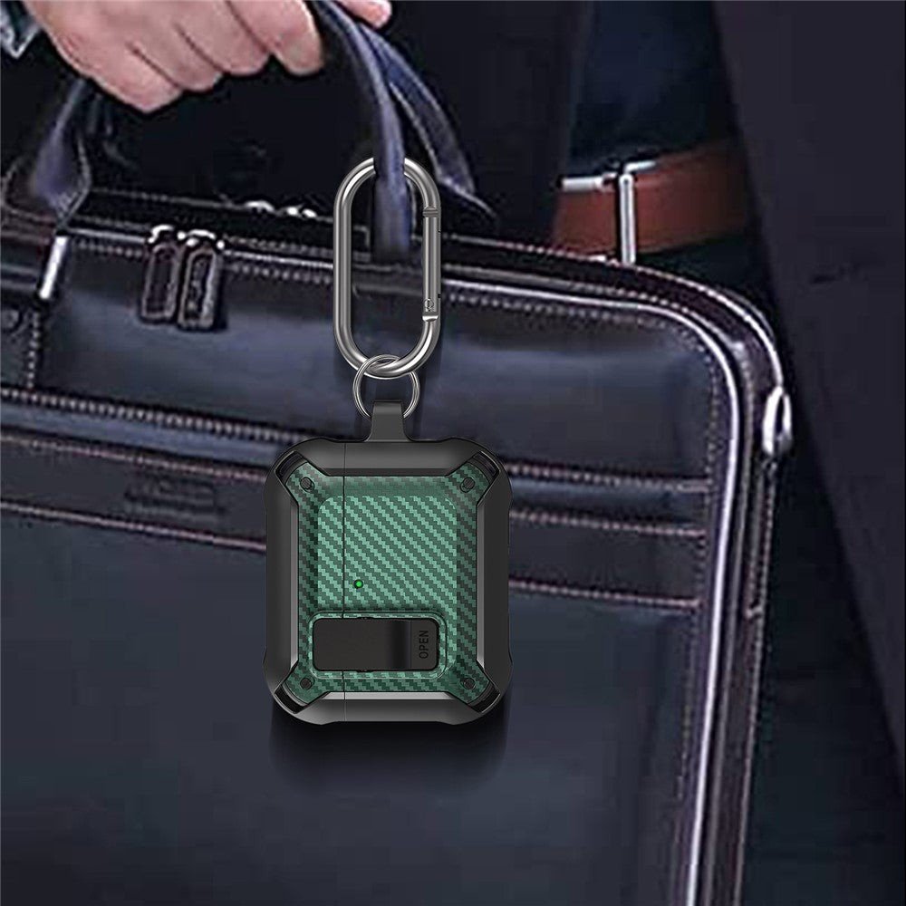 Compatible With  AirPods 5 / 4 Bluetooth-compatible Earphone Cover Carbon Fiber Texture TPU+PC Anti-Drop Case with Buckle - Black