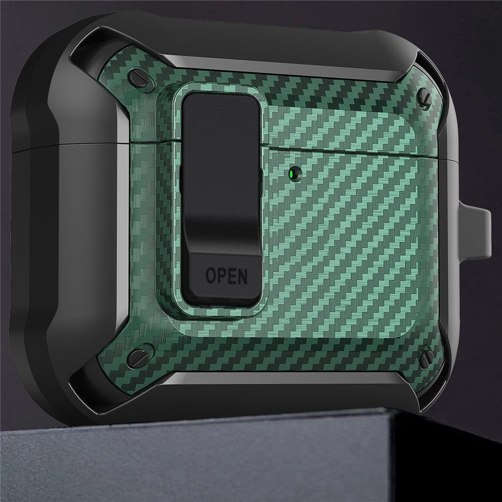 Compatible With  AirPods 5 / 4 Bluetooth-compatible Earphone Cover Carbon Fiber Texture TPU+PC Anti-Drop Case with Buckle - Black