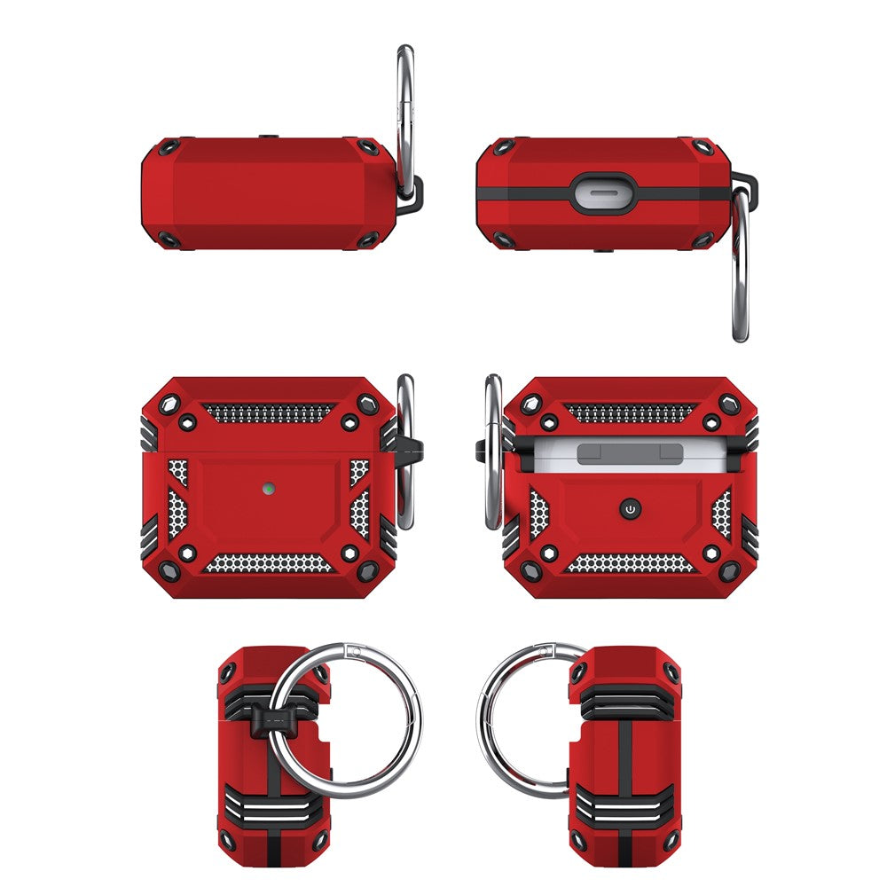 Compatible With  AirPods 5 / 4 Hard PC + TPU Skin Cover Shockproof Scratch Resistant Earphone Case with Carabiner - Red