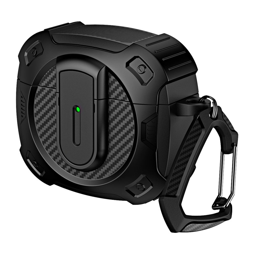 Compatible With  AirPods 5 / 4 Case PC+TPU Lock Design Earphone Protective Cover with Hanging Hook - Black