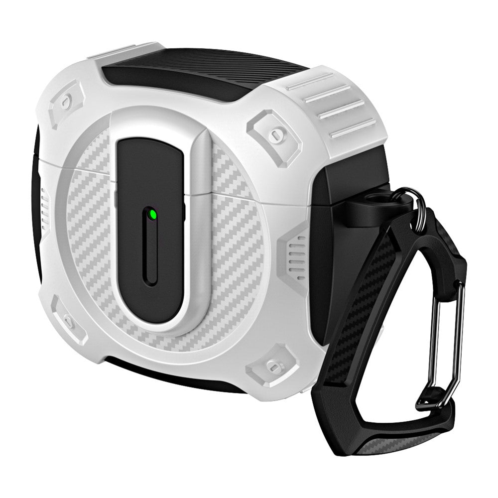 Compatible With  AirPods 5 / 4 Case PC+TPU Lock Design Earphone Protective Cover with Hanging Hook - White