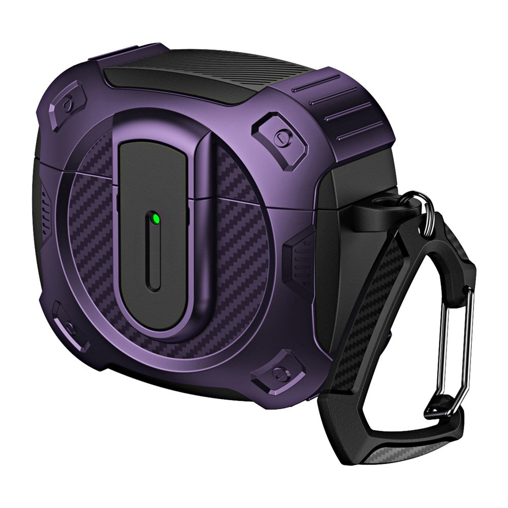 Compatible With  AirPods 5 / 4 Case PC+TPU Lock Design Earphone Protective Cover with Hanging Hook - Purple