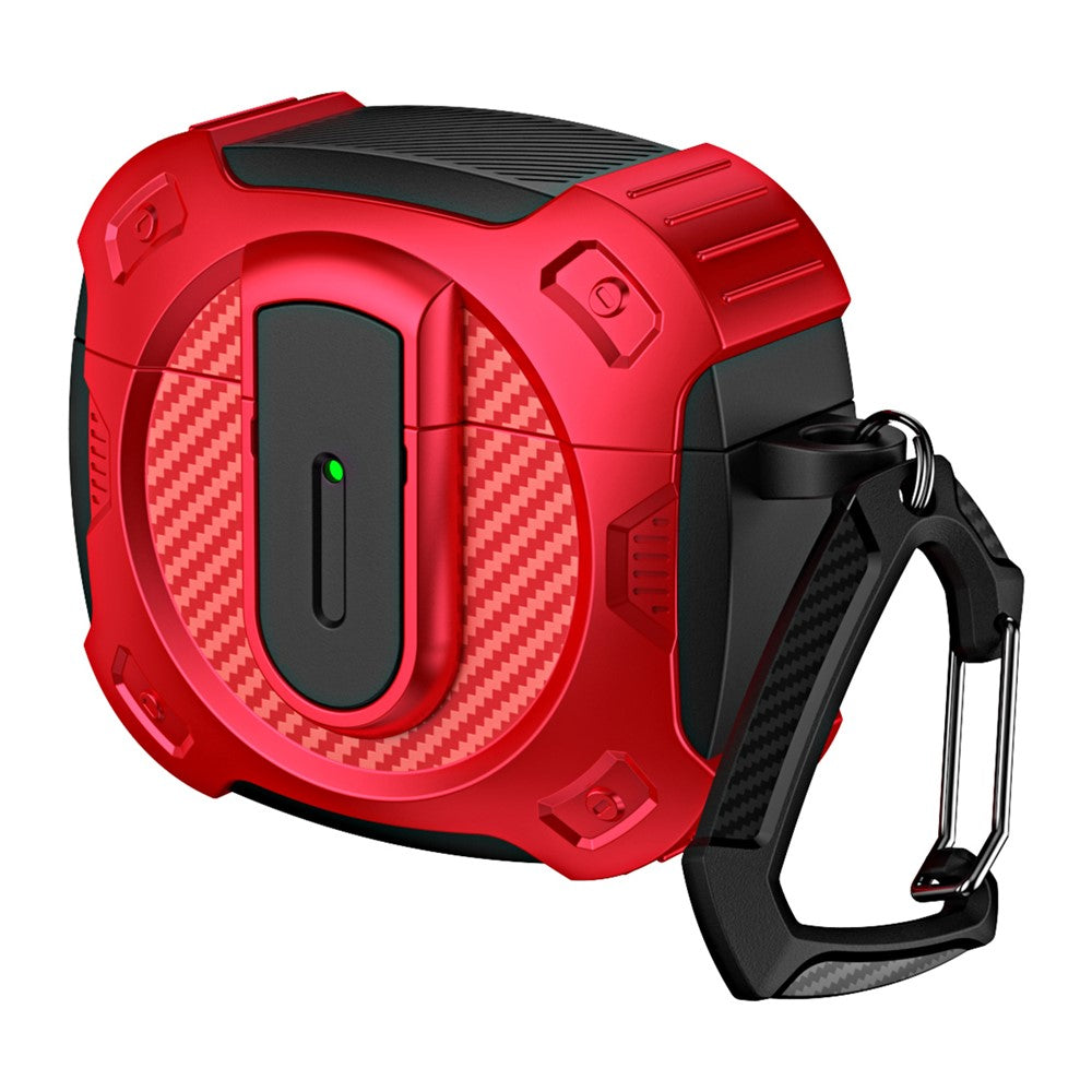 Compatible With  AirPods 5 / 4 Case PC+TPU Lock Design Earphone Protective Cover with Hanging Hook - Red